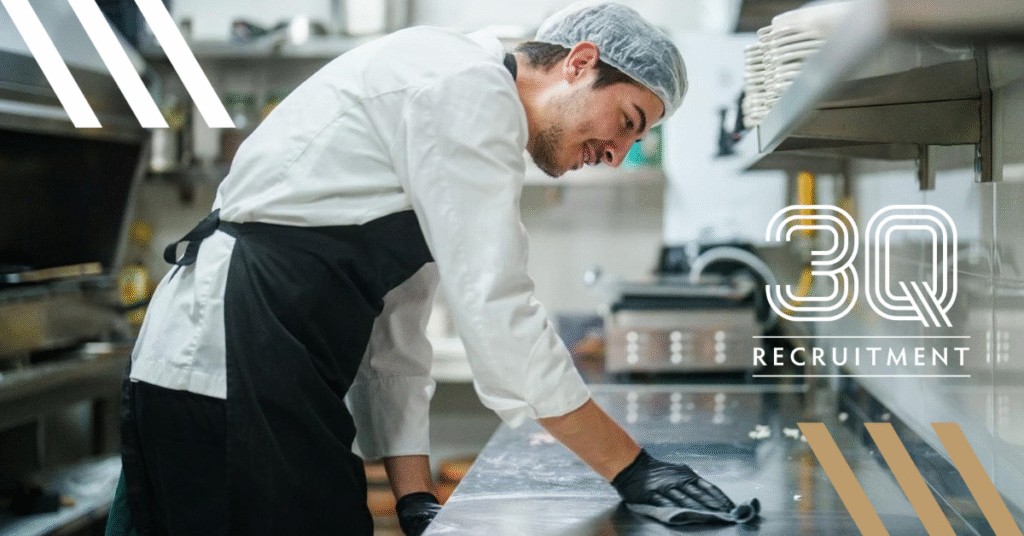 audit preparation, Temporary catering assistant working confidently in a Dublin hospital healthcare setting