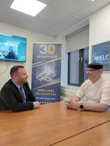 Business Development Representative - Offaly | €42,000-€52,000 + Commission 4 3Q Recruitment sales team member meeting with chef to discuss staffing needs in Dublin.Business Development Representative.
