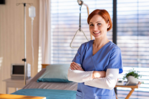 Smiling nurse with a hospital background. Staff Clinical Nurse. Permanent Recruitment at 3Q Recruitment is built on collaboration, with teams working together to review candidates, align on hiring needs and make informed decisions. Healthcare assistant Jobs Ireland
